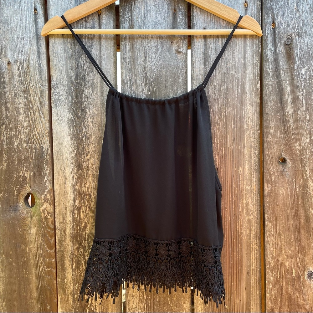 UO black boho crop top with flower detail, M, EUC